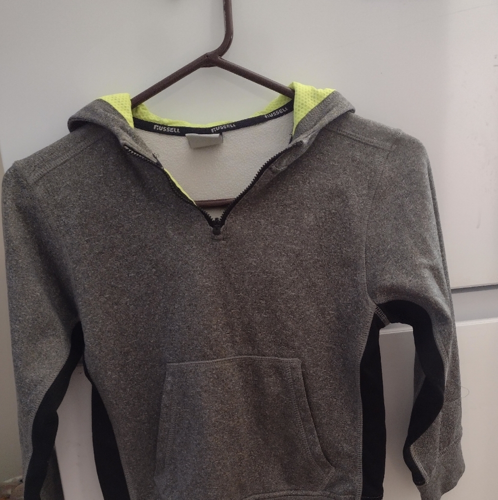 Russ Gray and Neon Yellow Kids Hoodie.
